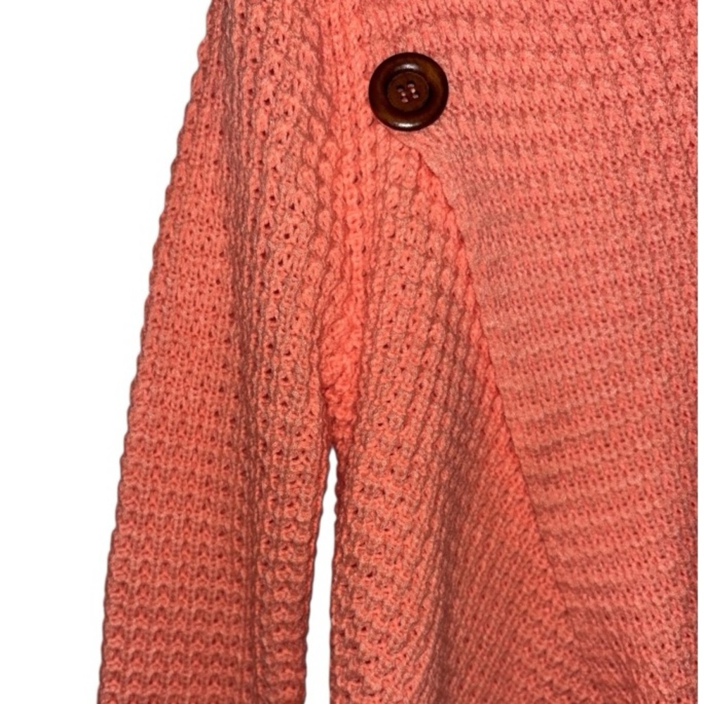 Zenana Turtleneck Waffle Crossover Button Sweater, P2P:20.5”, L:28”, NWT-Coral - Picture 9 of 16